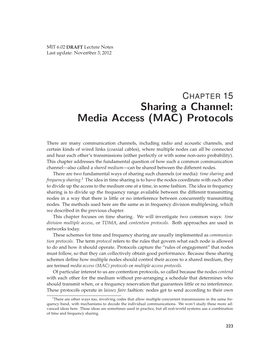 6.02 Notes, Chapter 15: Sharing a Channel: Media Access (MAC