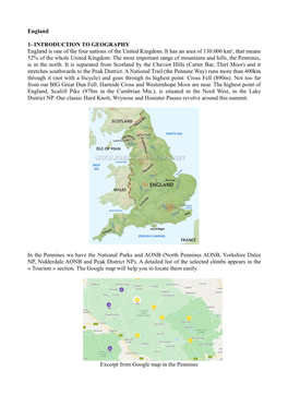 England 1- INTRODUCTION to GEOGRAPHY England Is One of The