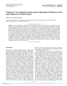 Evidence for Two Sympatric Sirenian Species (Mammalia, Tethytheria) in the Early Oligocene of Central Europe