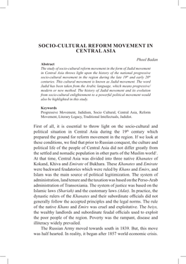Socio-Cultural Reform Movement in Central Asia