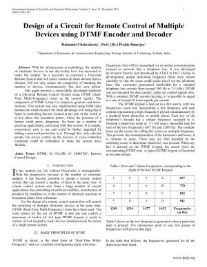 Design of a Circuit for Remote Control of Multiple Devices Using DTMF Encoder and Decoder