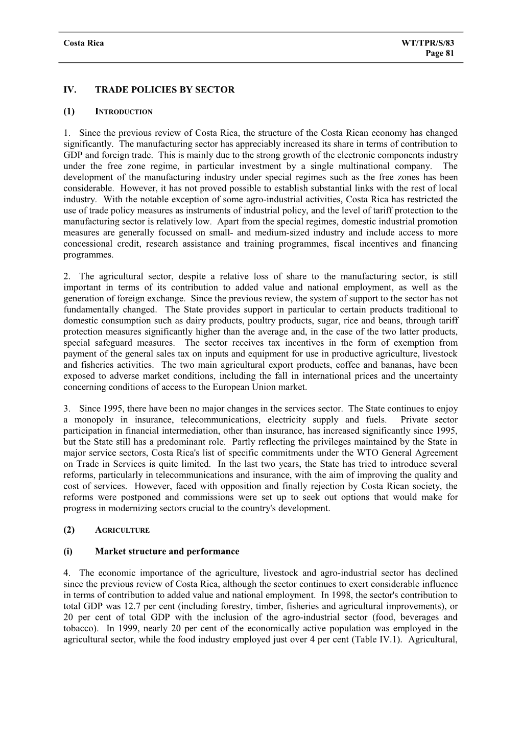 IV. Trade Policies by Sector s6