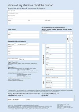 Modulo Di Registrazione Omniplus Busdoc Per Nuovi Utenti E/O Modifiche Funzioni Ad Utenti Esistenti
