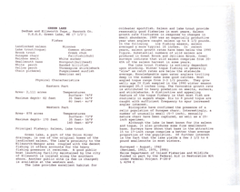 Eastern Part Western Part Physical Characteristics Principal Fishery:, Salmon, Lake Trout Surveyed