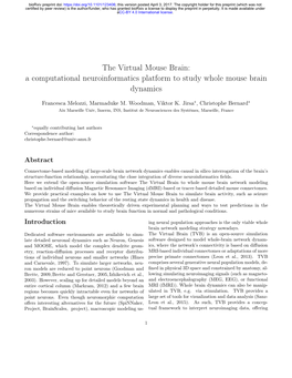 The Virtual Mouse Brain: a Computational Neuroinformatics Platform to Study Whole Mouse Brain Dynamics