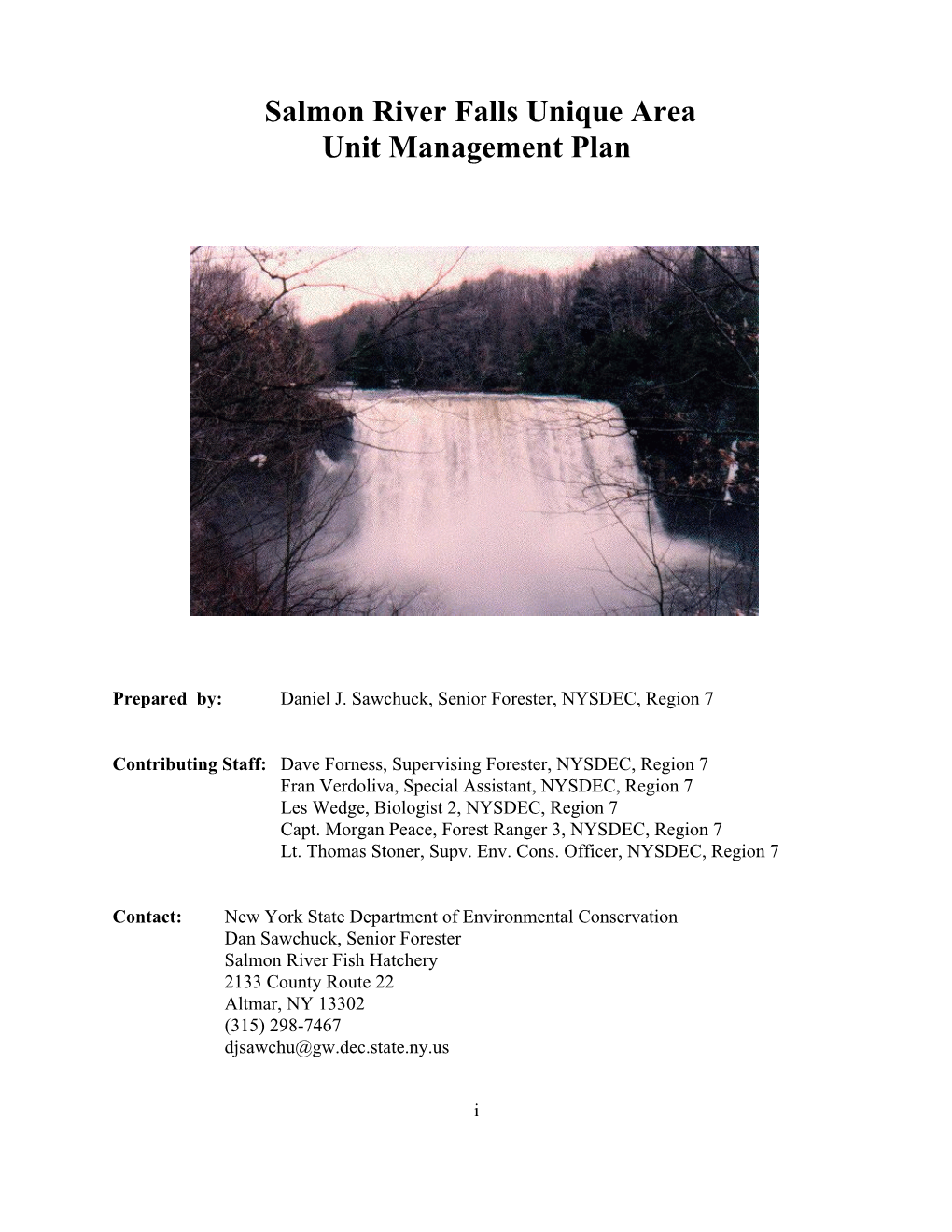 Salmon River Falls Unique Area Unit Management Plan