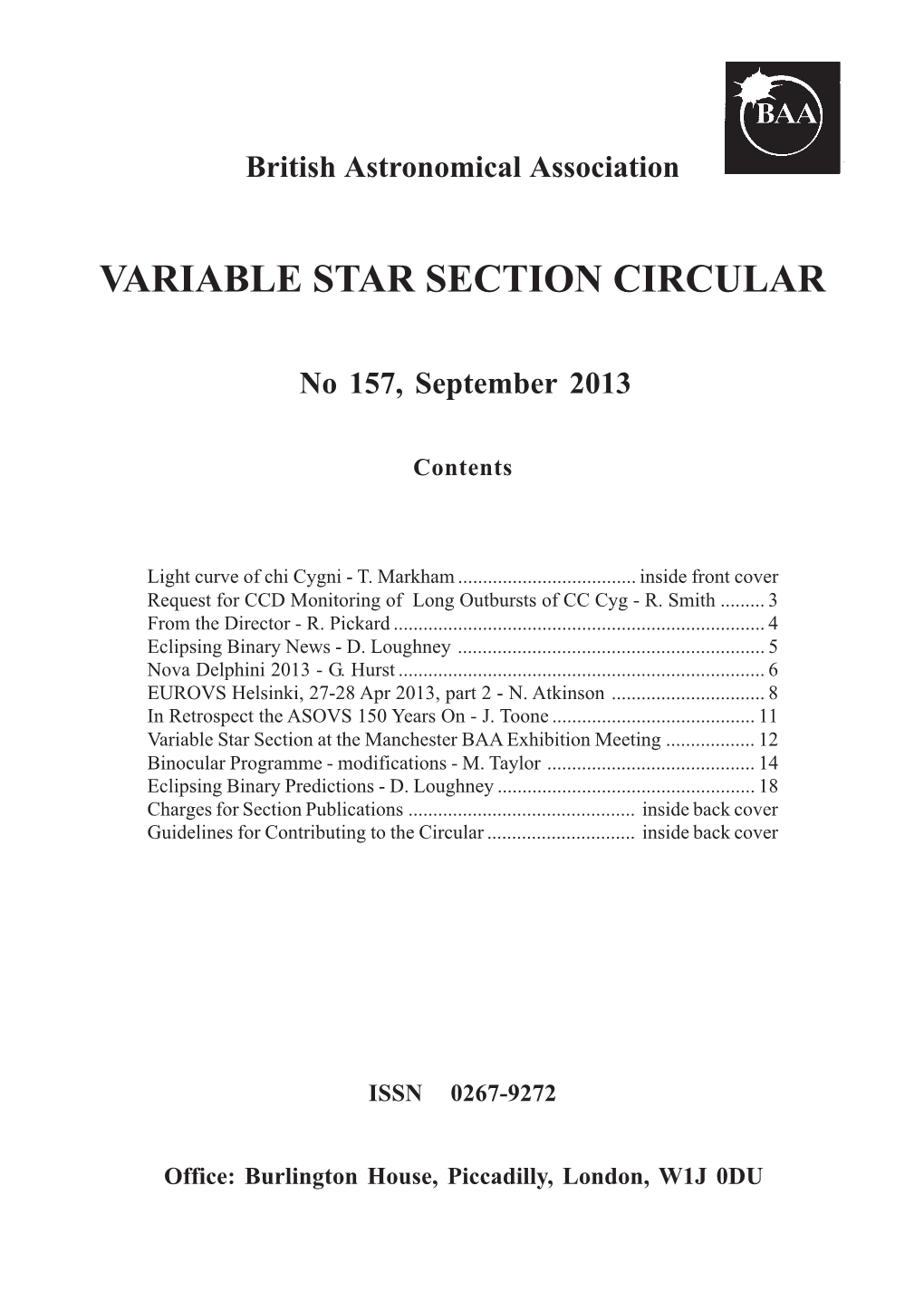 Variable Star Section Circular