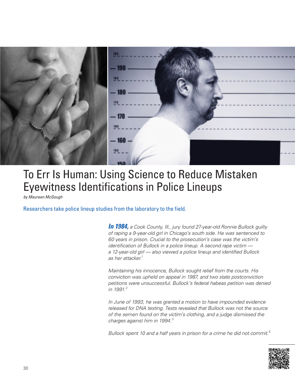 Using Science to Reduce Mistaken Eyewitness Identifications in Police Lineups by Maureen Mcgough