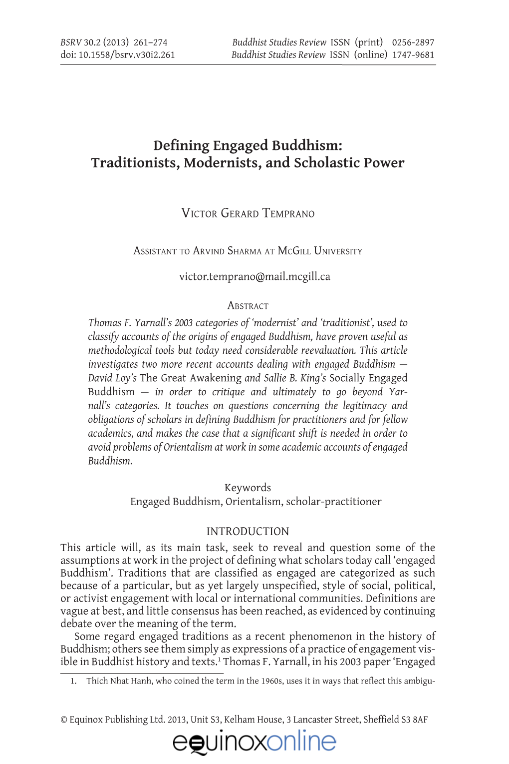 Defining Engaged Buddhism: Traditionists, Modernists, and Scholastic Power