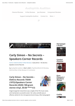 Carly Simon – No Secrets – Speakers Corner Records