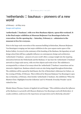 'Netherlands Bauhaus – Pioneers of a New World