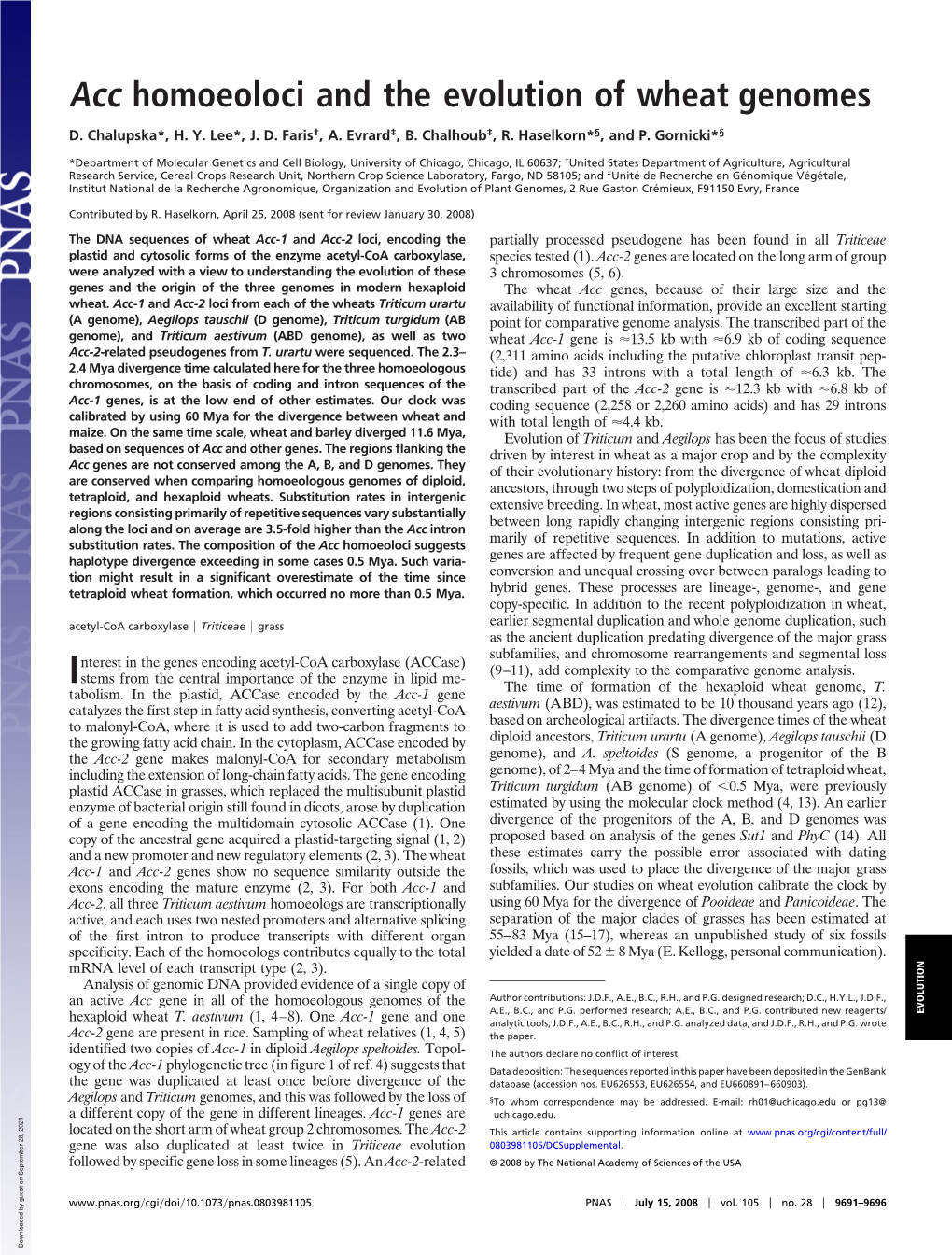 Acc Homoeoloci and the Evolution of Wheat Genomes