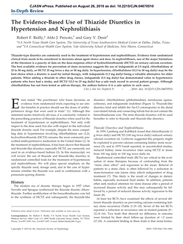 The Evidence-Based Use of Thiazide Diuretics in Hypertension and Nephrolithiasis