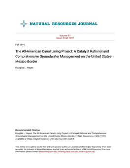The All-American Canal Lining Project: a Catalyst Rational and Comprehensive Groundwater Management on the United States- Mexico Border