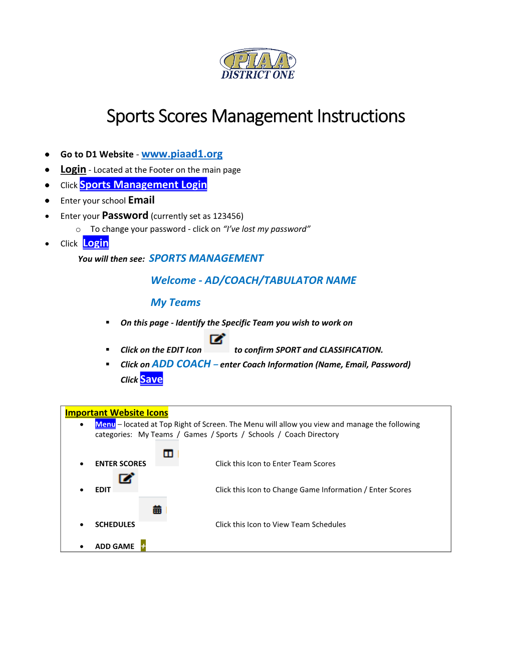 Schedule/Score Reporting Instructions
