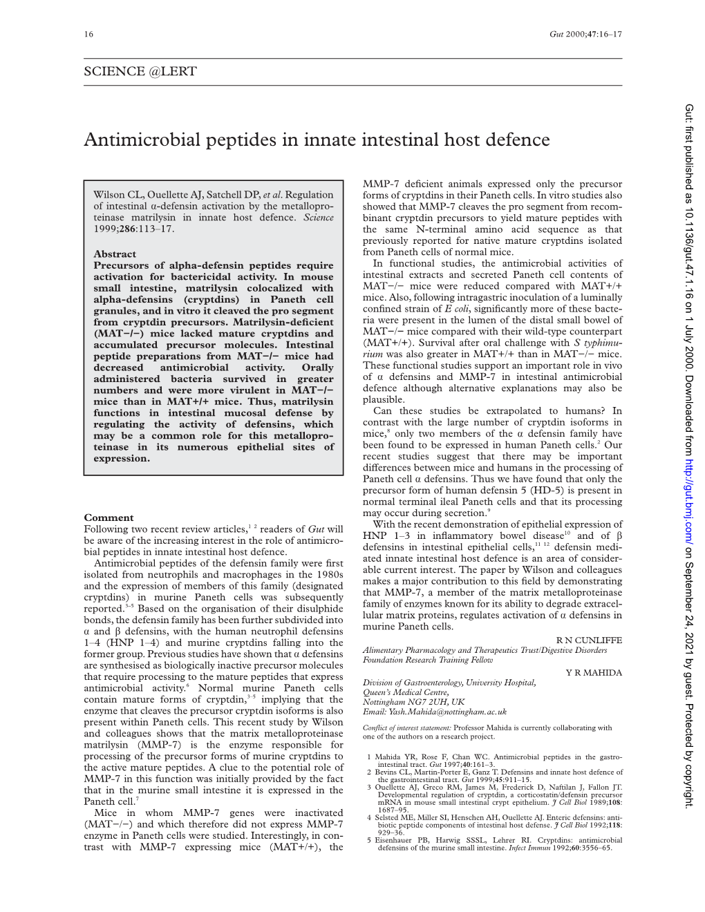 Antimicrobial Peptides in Innate Intestinal Host Defence