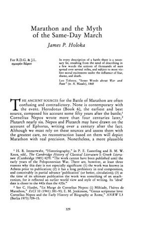 Marathon and the Myth of the Same-Day March Holoka, James P Greek, Roman and Byzantine Studies; Winter 1997; 38, 4; Proquest Pg
