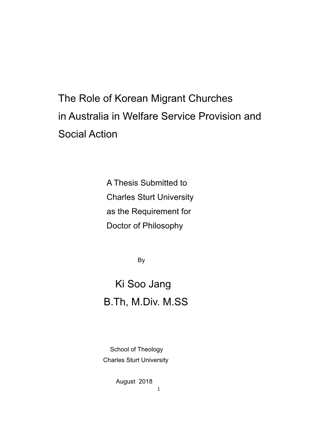The Role of Korean Migrant Churches in Australia in Welfare Service Provision and Social Action