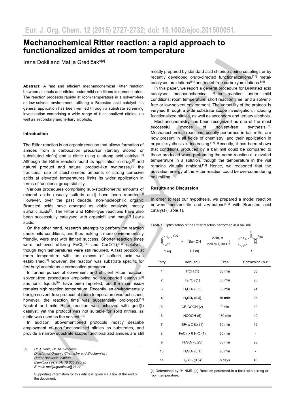 Eur. J. Org. Chem. 12 (2015) 2727-2732; Doi: 10.1002/Ejoc.201500051