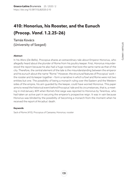 Honorius, His Rooster, and the Eunuch (Procop. Vand. 1.2.25–26)