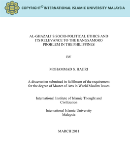Al-Ghazali's Socio-Political Ethics and Its Relevance To