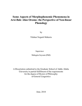 Some Aspects of Morphophonemic Phenomena in Arsi-Bale Afan Oromo: the Perspective of Non-Linear Phonology
