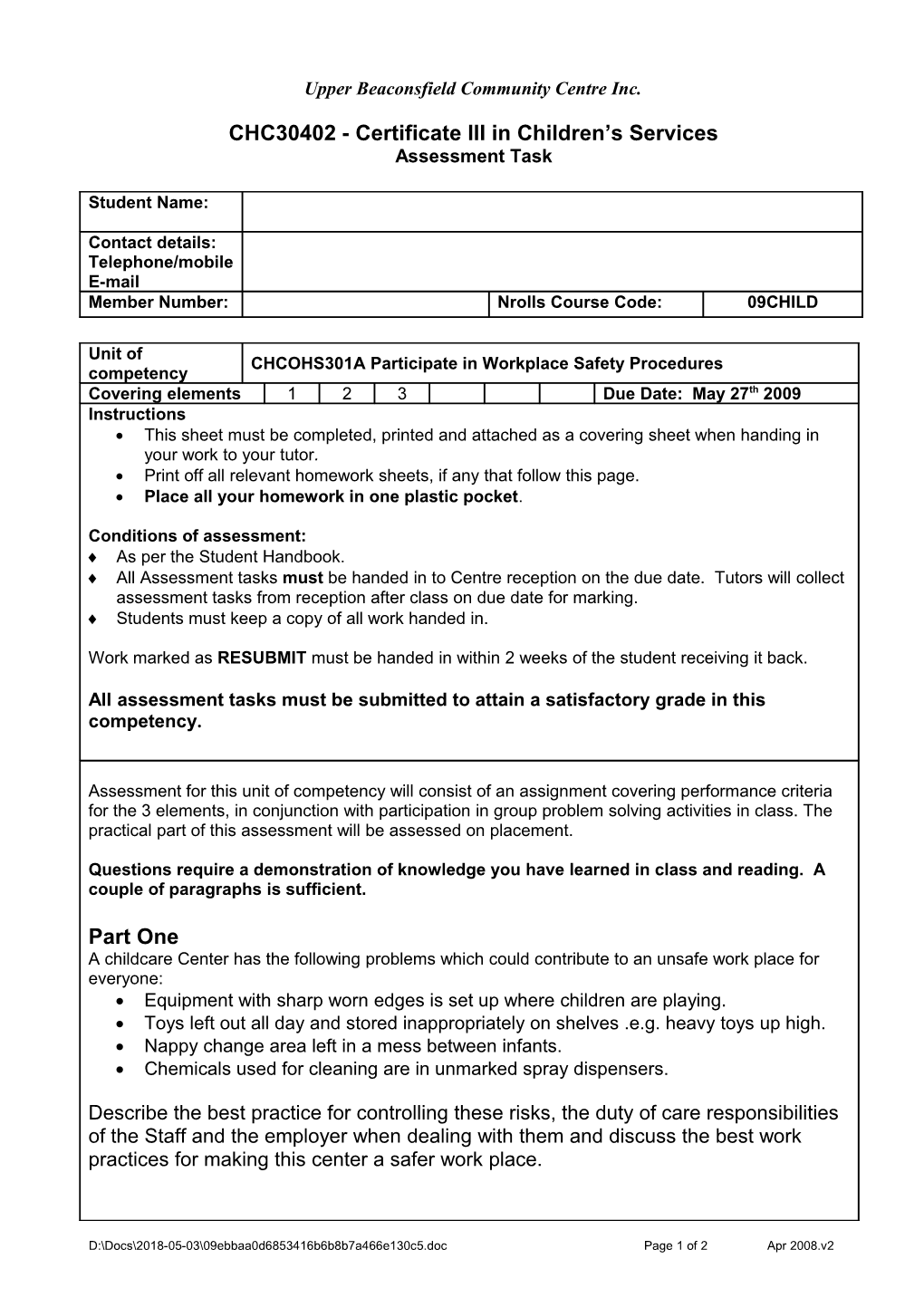 CHC30102 - Certificate III in Aged Care Work