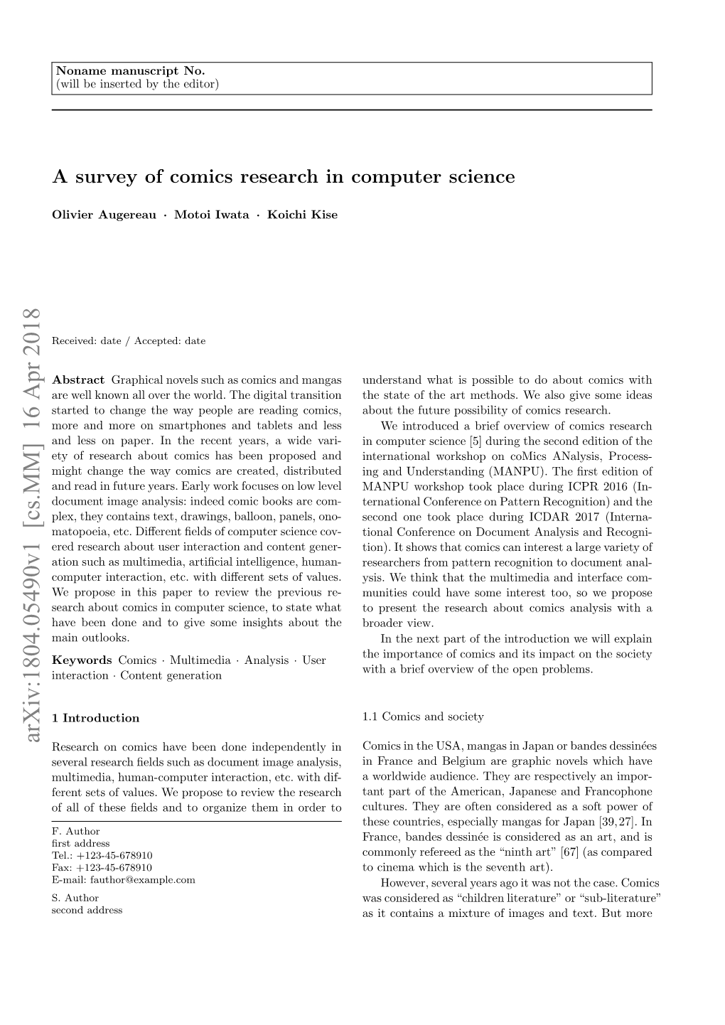 A Survey of Comics Research in Computer Science