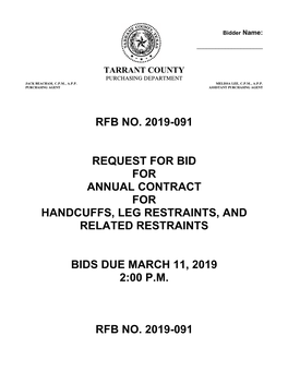 Rfb No. 2019-091 Request for Bid for Annual Contract