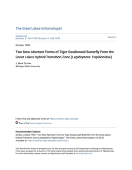 Two New Aberrant Forms of Tiger Swallowtail Butterfly from the Great Lakes Hybrid/Transition Zone (Lepidoptera: Papilionidae)