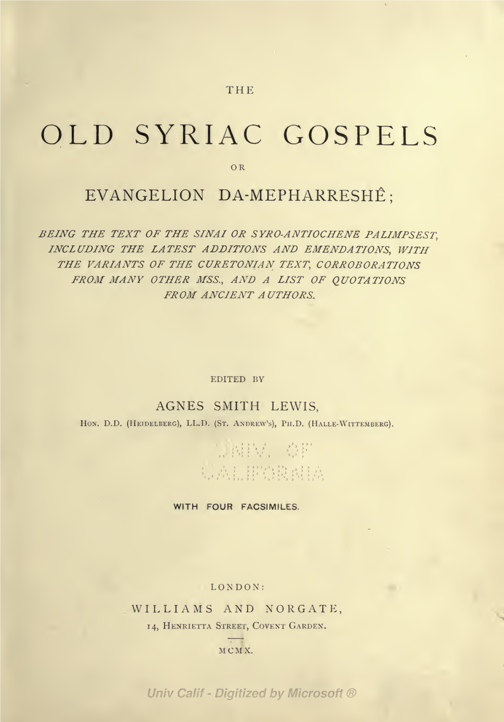 Old Syriac Gospels Or