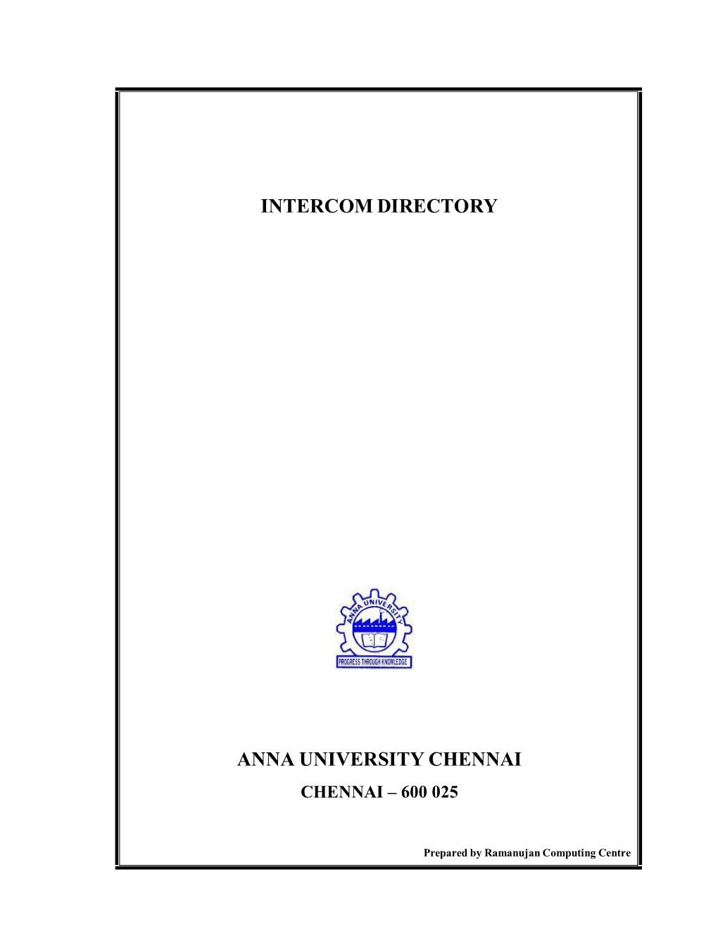 Intercom Directory Anna University Chennai