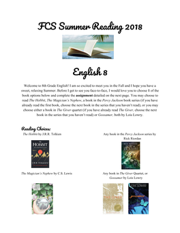 FCS Summer Reading 2018 English 8