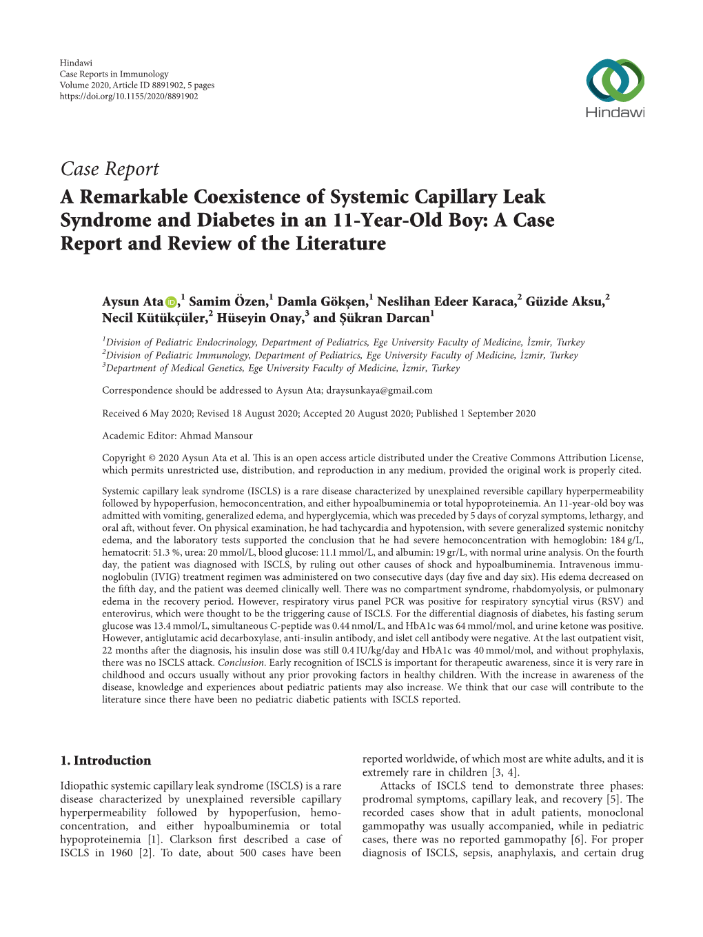 A Remarkable Coexistence of Systemic Capillary Leak Syndrome and Diabetes in an 11-Year-Old Boy: a Case Report and Review of the Literature