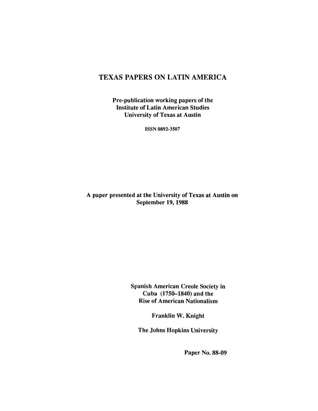 Texas Papers on Latin America