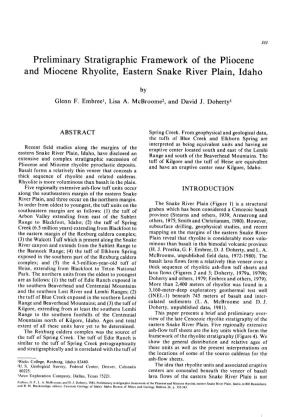 Preliminary Stratigraphic Framework of the Pliocene and Miocene Rhyolite, Eastern Snake River Plain, Idaho