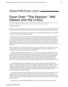 Albertmohler.Com – Furor Over “The Passion:” Mel Gibson and His Critics