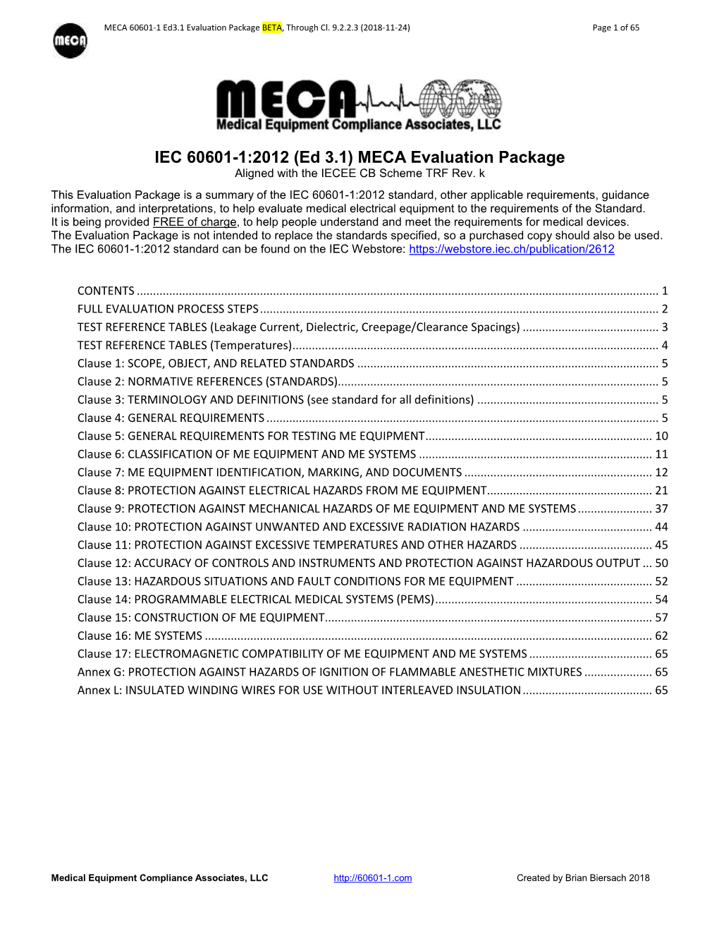 IEC 60601-1:2012 (Ed 3.1) MECA Evaluation Package Aligned with the IECEE CB Scheme TRF Rev