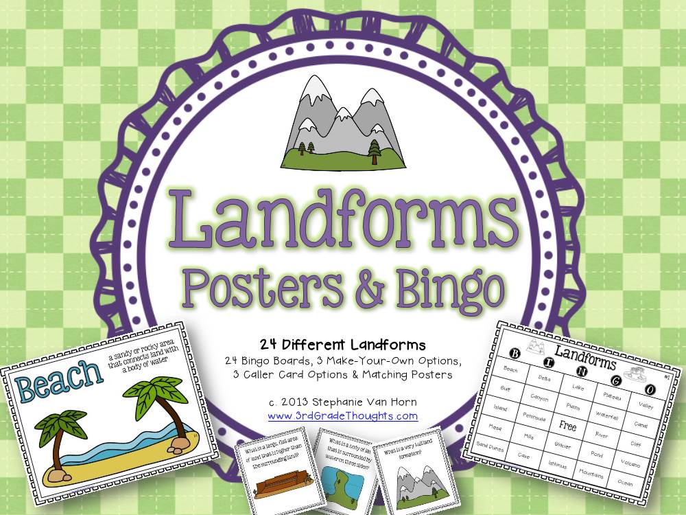 24 Different Landforms 24 Bingo Boards, 3 Make-Your-Own Options, 3 Caller Card Options & Matching Posters