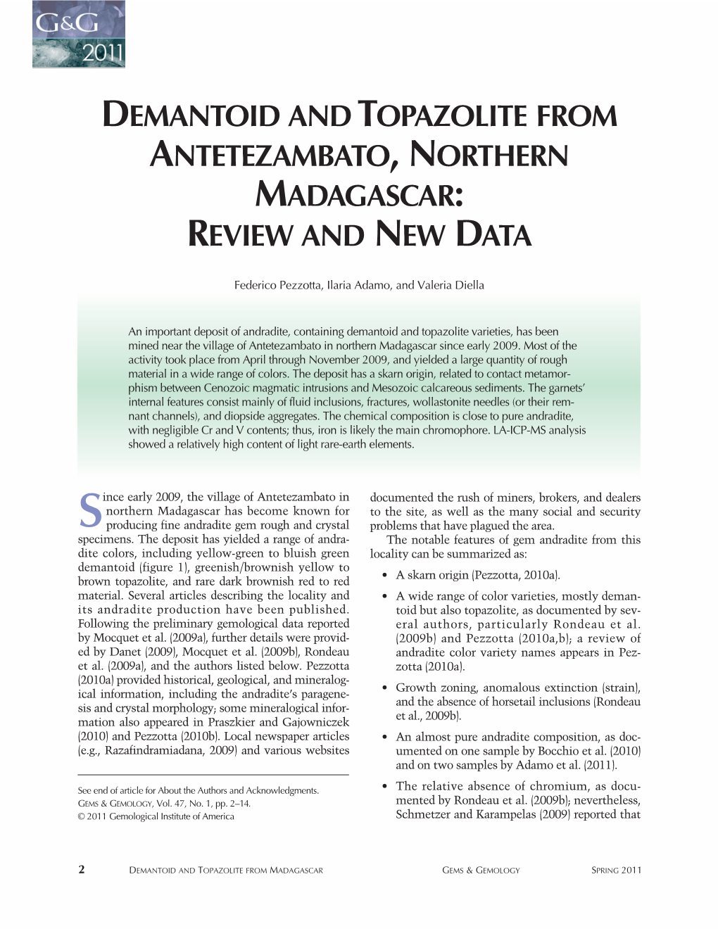 Demantoid and Topazolite from Antetezambato, Northern Madagascar: Review and New Data