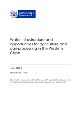 Water Infrastructure and Opportunities for Agriculture and Agri-Processing in the Western Cape