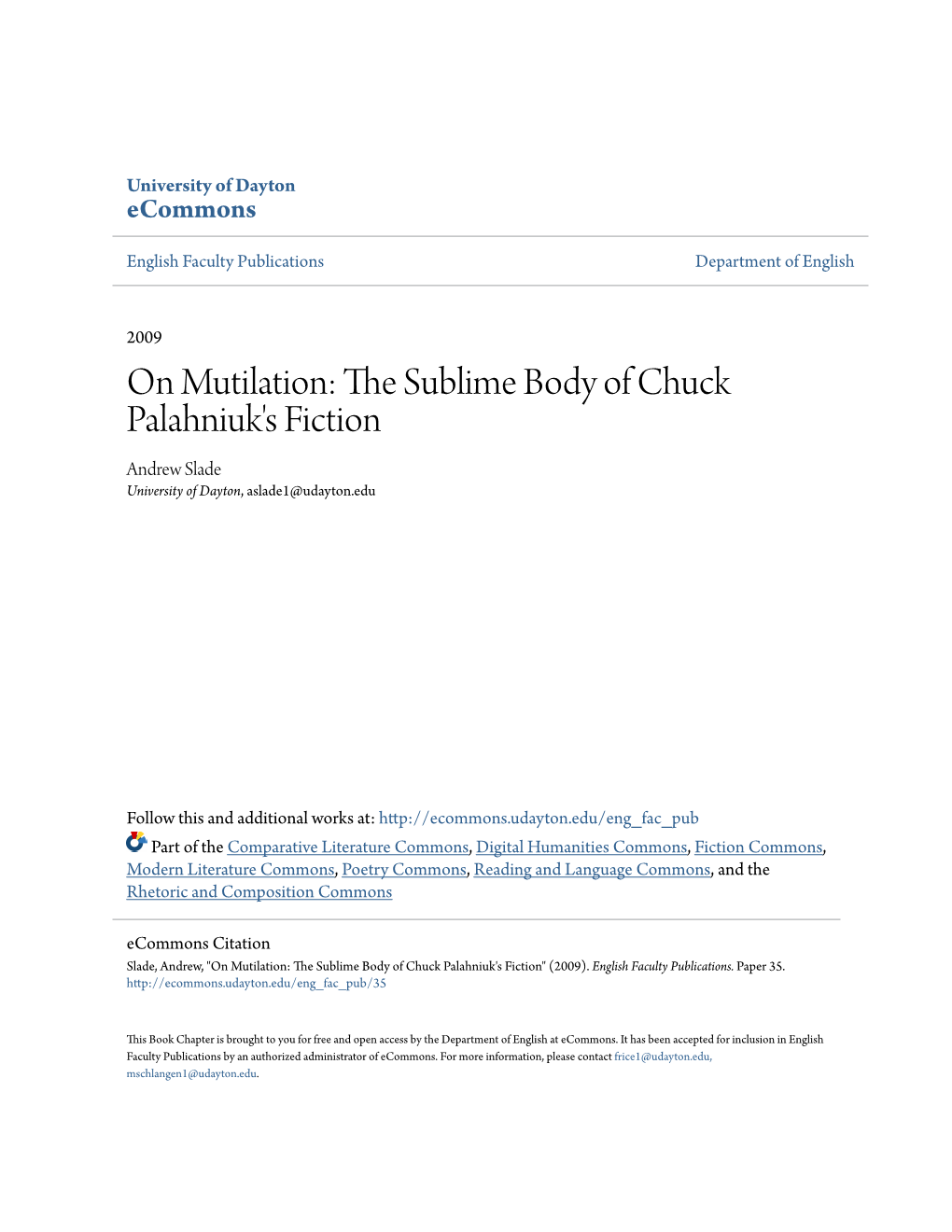 On Mutilation: the Sublime Body of Chuck Palahniuk's Fiction