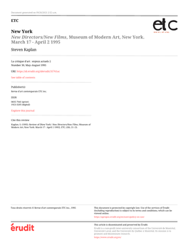 New York / New Directors/New Films, Museum of Modern Art, New York