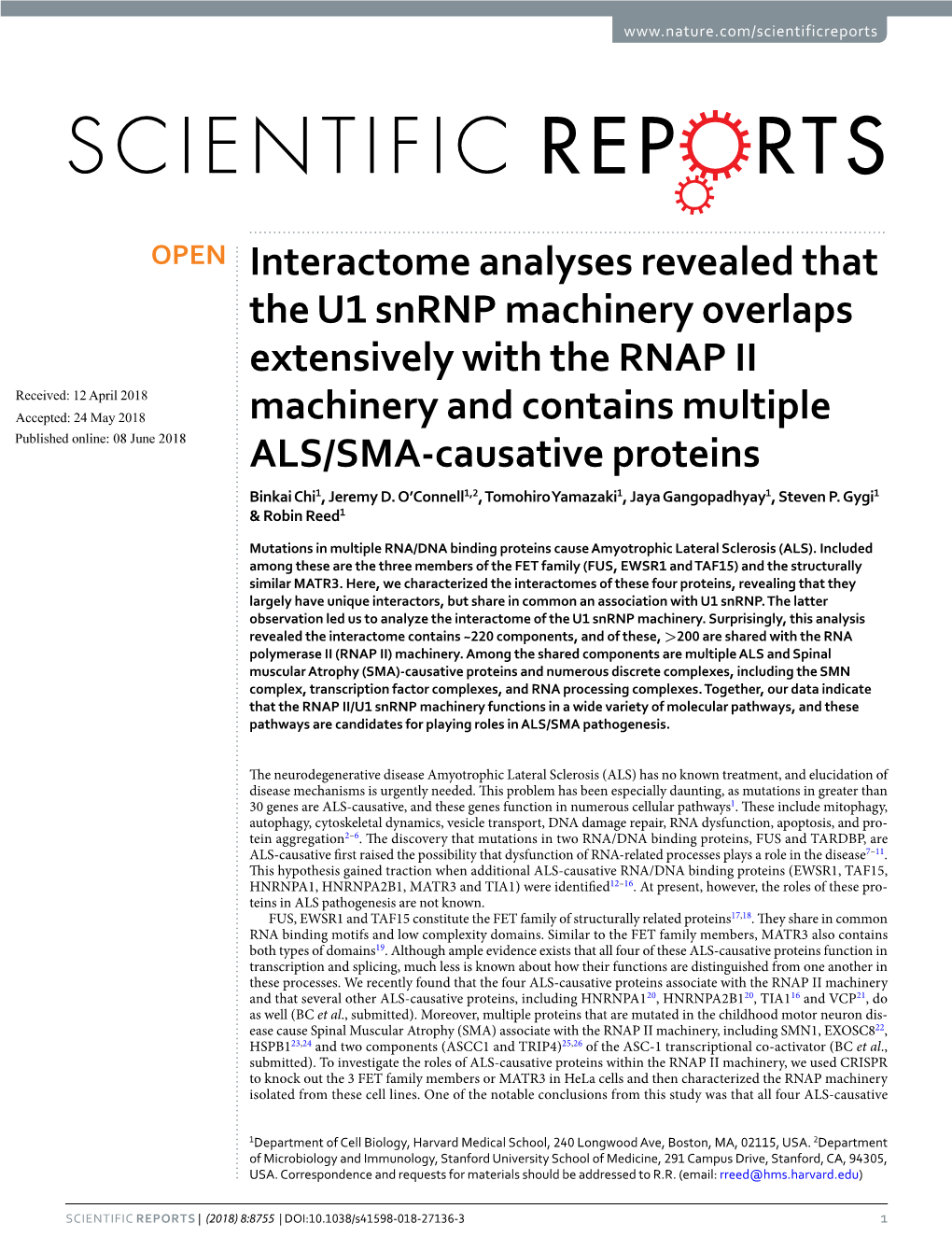 Interactome Analyses Revealed That the U1 Snrnp Machinery Overlaps