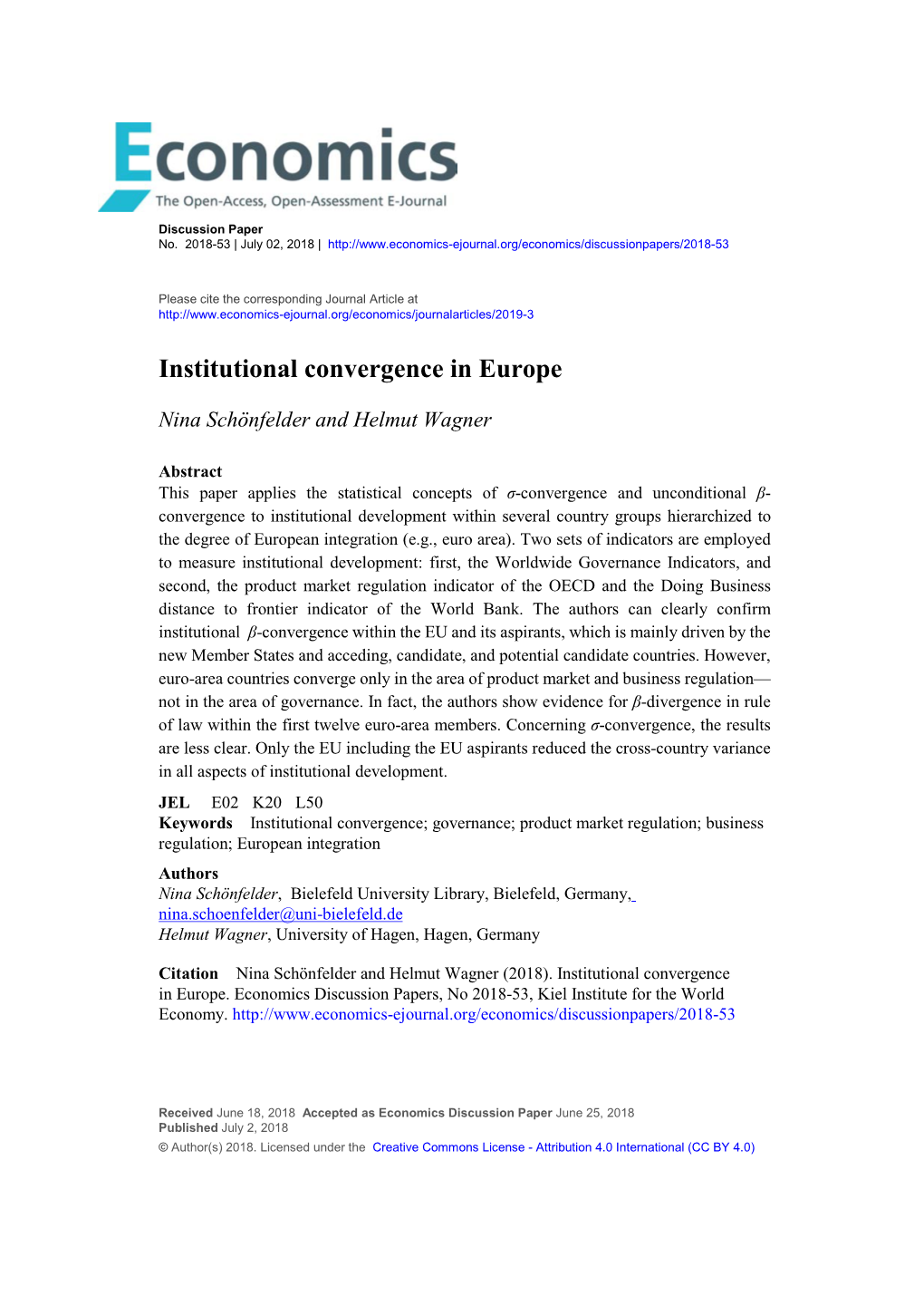 Institutional Convergence in Europe