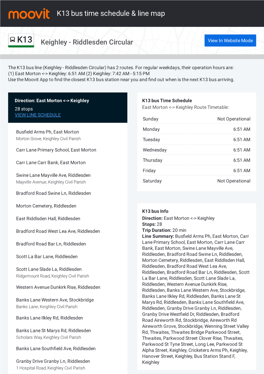 K13 Bus Time Schedule & Line Route