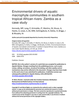 Environmental Drivers of Aquatic Macrophyte Communities in Southern Tropical African Rivers: Zambia As a Case Study