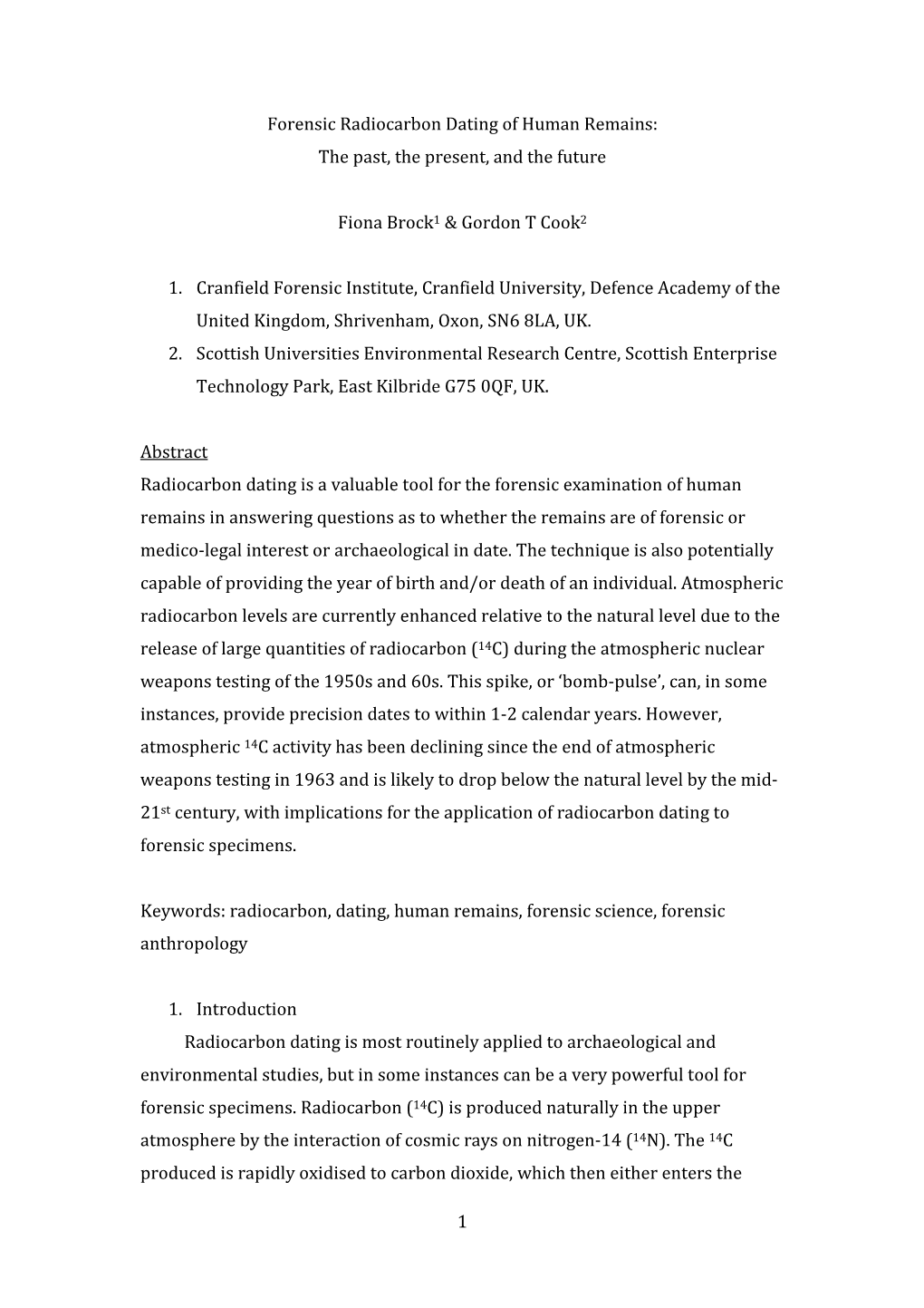 1 Forensic Radiocarbon Dating of Human Remains