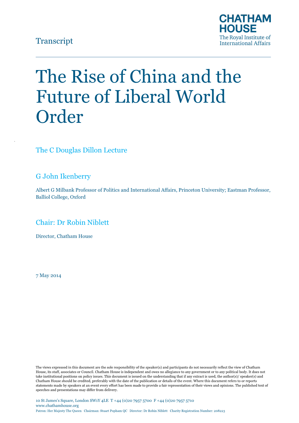 The Rise of China and the Future of Liberal World Order