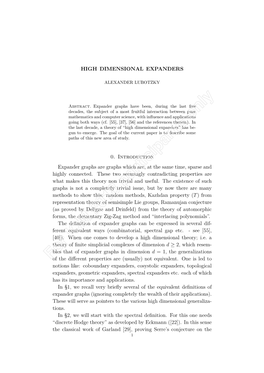 HIGH DIMENSIONAL EXPANDERS 0. Introduction Expander Graphs Are